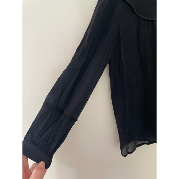 Amour Vert Black Silk Bibbed Peasant Top Small Balloon Long Sleeve Cottagecore - Picture 4 of 8